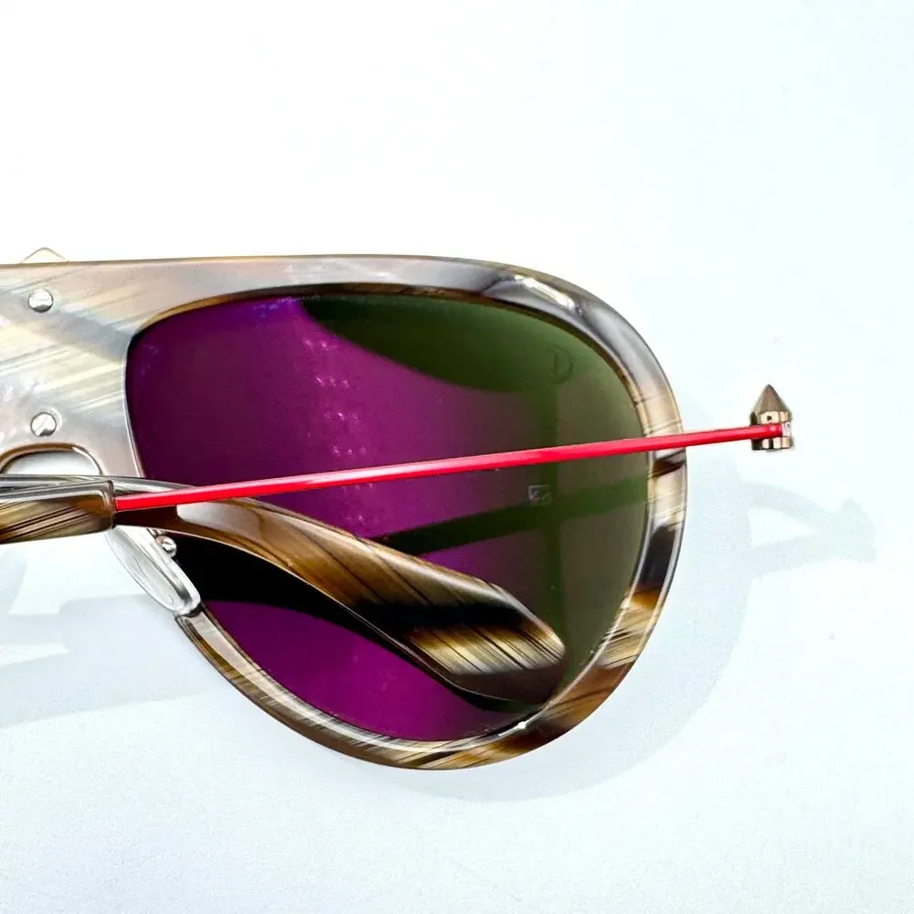 Louboutin Sunglasses Greggo LB0004 62N Brown Horn Aviator Frame Green Lens 61mm